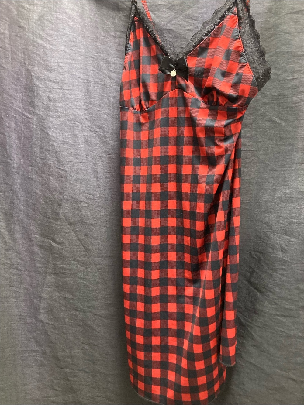 La Vie En Rose Red & Black Plaid Lace-Trim Slip Chemise